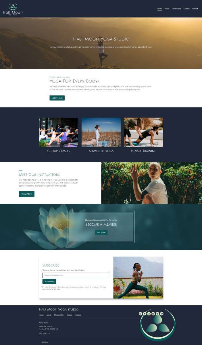 Half Moon Yoga Studio Website Example