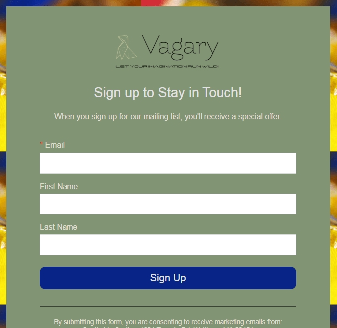 Pop Up Form Example