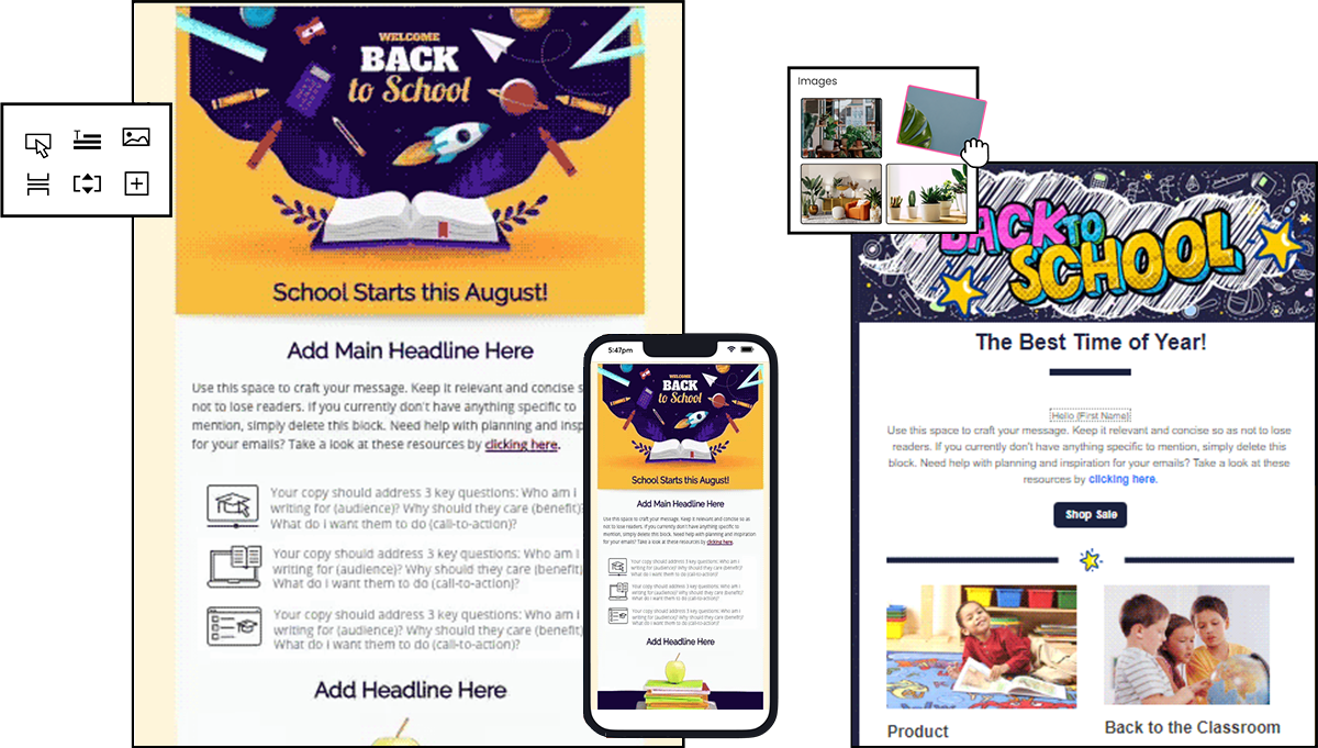 Two email template previews of Back To School